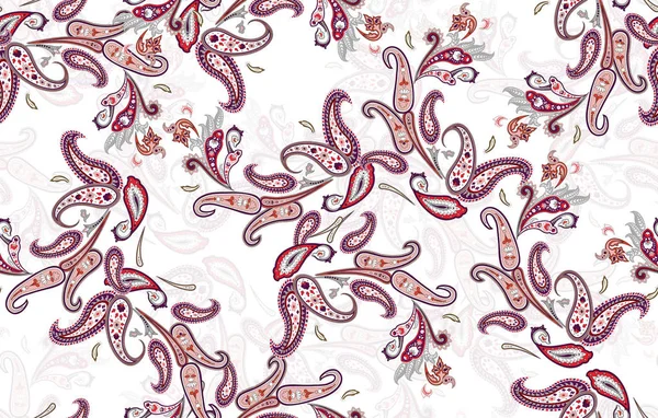 Seamless paisley pattern, ornamental paisley print for textile, wrapping, fabric on white background.