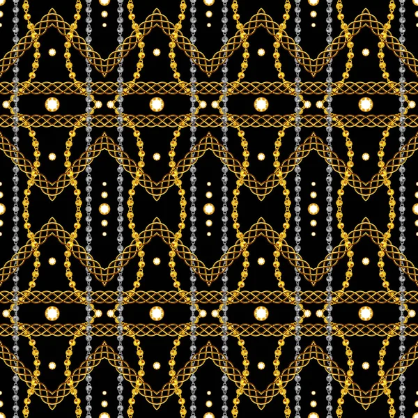 Trendy Seamless striped fashion print desgin with Golden chains.  Vintage scarf pattern on black background ready for textile print.