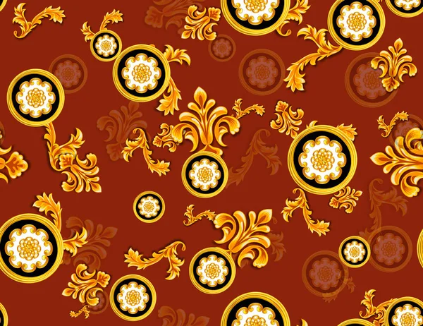Naadloze Bloemen Patroon Gemengd Met Mooie Bloemen Gouden Antieke Decoratieve — Stockfoto