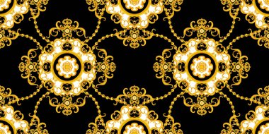 Barok ve Beyaz Arkaplan Altın Zincirli Lüks Moda Modeli. İpek Eşarp Mücevher Şalı Tasarımı. Tekstil Yazdırımları İçin Hazır.