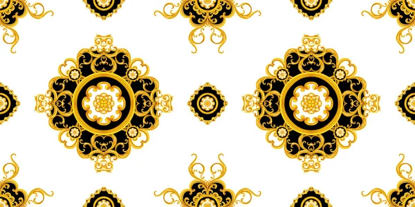 Luxury Fashional Pattern Golden Baroque Сайті White Background Silk Scarf — стокове фото
