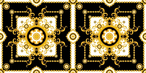 Luksusowy Modny Wzór Barokowymi Złotymi Łańcuchami Bezszwowy Wzór Złotym Antycznym — Zdjęcie stockowe