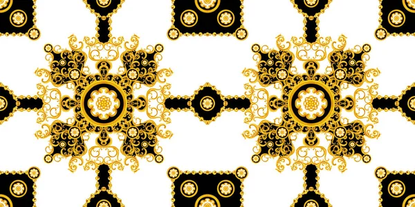 Πολυτελές Fashional Pattern Μπαρόκ Και Χρυσές Αλυσίδες Seamless Pattern Χρυσή — Φωτογραφία Αρχείου