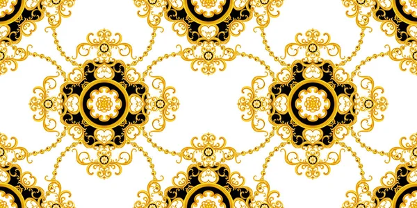 Luxury Fashional Pattern Baroque Golden Chains White Background Silk Scarf — ストック写真