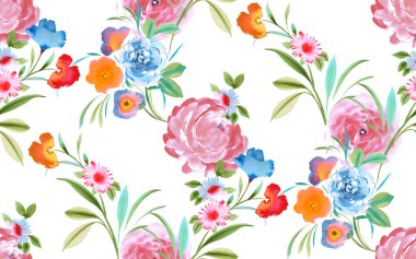 Büyük çiçeklerle suluboya kusursuz desen. Beyaz arkaplanda elle boyanmış suluboya resimler.