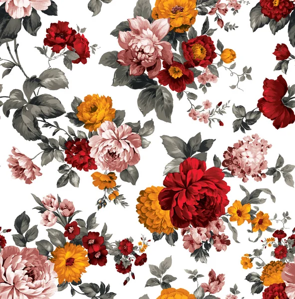 Tekstil Için Beyaz Arka Plan Ile Sorunsuz Suluboya Çiçek Tasarım — Stok fotoğraf
