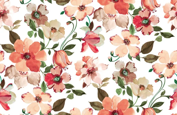 Безшовний Акварельний Квітковий Дизайн Білим Тлом Текстильних Принтів — стокове фото