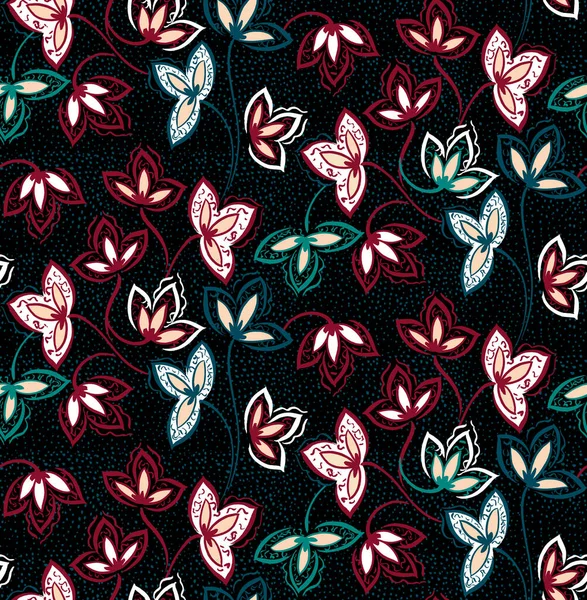 Floral Seamless Pattern Sketched Outline Style Fleurs Fond Dessiné Main — Photo