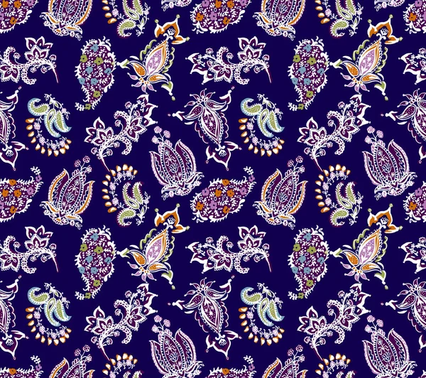 Naadloze Etnische Paisley Abstract Patroon Met Marine Kleuren Decoratief Ontwerp — Stockfoto