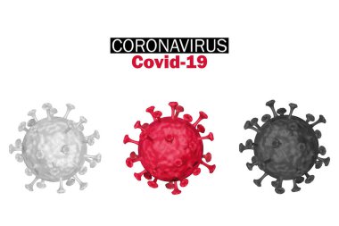 Renkli mikroskobik virüs yakın plan beyaz zemin üzerinde kırpma yolu ile izole edilmiş. Coronavirus hastalığı (COVID-19) salgın konsepti. 3B görüntüleme.