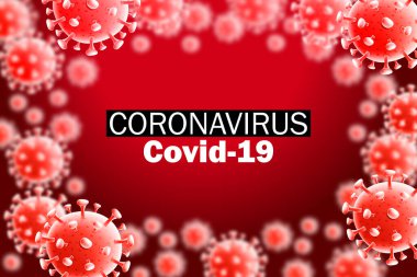 COVID-19 bakteri hücreli koyu kırmızı soyut bokeh arkaplan.