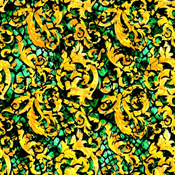 Textura Patrón Sin Costuras Piel Serpiente Con Barroco Dorado Estampado —  Fotos de Stock