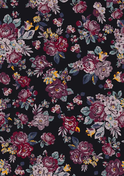 Aquarel Naadloos Patroon Met Grote Bloemen Aquarel Illustratie Zwarte Achtergrond — Stockfoto