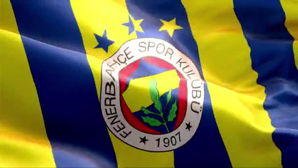 Fenerbahçe Bayrağı Rüzgarda Sallanıyor Yüksek Çözünürlük Tam Uluslararası Fenerbahçe Bayrağının — Stok video