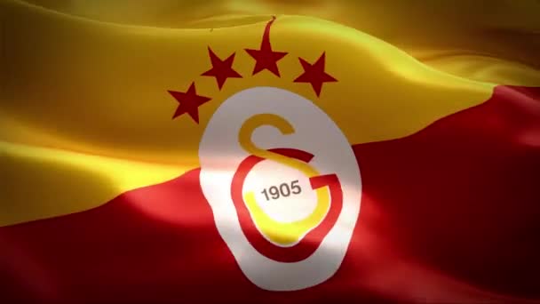 ガラタサライの旗が風になびく 4K高解像度フルHd Galatasarayの国際旗のループビデオ — ストック動画