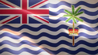 Britanya Hint Okyanusu Bölgesi bayrağı rüzgarda sallanıyor. 3 boyutlu dalgalanan bayrak tasarımı. Kanada 'nın ulusal sembolü, 3D görüntüleme.