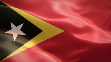 Doğu Timor bayrağı rüzgarda dalgalanıyor. 3 boyutlu dalgalanan bayrak tasarımı. Kanada 'nın ulusal sembolü, 3D görüntüleme.