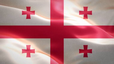 Georgia bayrağı rüzgarda sallanıyor. 3 boyutlu dalgalanan bayrak tasarımı. Kanada 'nın ulusal sembolü, 3D görüntüleme.