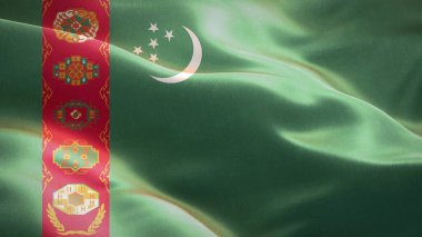 Türkmenistan bayrağı rüzgarda dalgalanıyor. 3 boyutlu dalgalanan bayrak tasarımı. Türkmenistan 'ın ulusal sembolü, 3D görüntüleme.