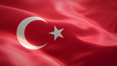 Rüzgarda dalgalanan Türkiye bayrağı. 3 boyutlu dalgalanan bayrak tasarımı. Türkiye 'nin ulusal sembolü, 3D yorumlama.