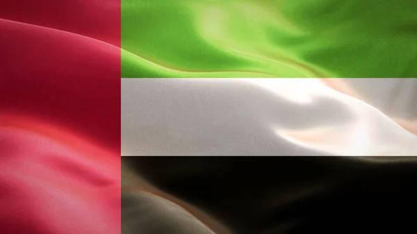 Flag of United Arab Emirates waving in the wind. 3D Waving flag design. The national symbol of United Arab Emirates, 3D rendering.