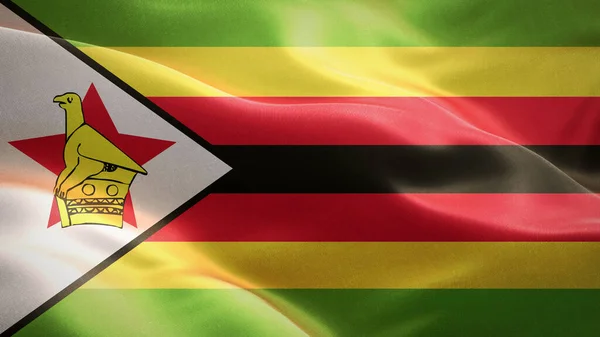 Flag of Zimbabwe waving in the wind. 3D Waving flag design. The national symbol of Zimbabwe, 3D rendering.