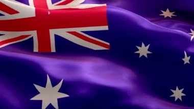 Avustralya bayrağı rüzgarda dalgalanıyor. 4K Yüksek Çözünürlük Tam HD. Avustralya Uluslararası Bayrağının Döngüleme Videosu.
