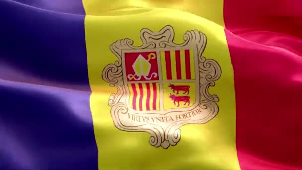 Bandera Andorra Ondeando Viento Alta Resolución Full Vídeo Looping Bandera — Vídeo de stock