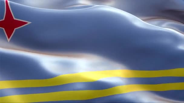 Rüzgarda Dalgalanan Aruba Bayrağı Yüksek Çözünürlük Tam Uluslararası Aruba Bayrağının — Stok video