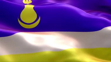 Buryatia bayrağı rüzgarda sallanıyor. 4K Yüksek Çözünürlük Tam HD. Uluslararası Buryatia Bayrağının Döngüleme Videosu.
