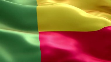 Rüzgarda dalgalanan Benin bayrağı. 4K Yüksek Çözünürlük Tam HD. Benin 'in Uluslararası Bayrağının Döngüleme Videosu.