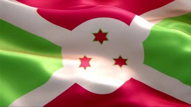 Burundi bayrağı rüzgarda sallanıyor. 4K Yüksek Çözünürlük Tam HD. Burundi 'nin Uluslararası Bayrağının Döngüleme Videosu.