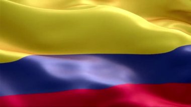 Kolombiya bayrağı rüzgarda sallanıyor. 4K Yüksek Çözünürlük Tam HD. Uluslararası Kolombiya Bayrağının Döngüleme Videosu.