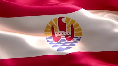 Rüzgarda dalgalanan Fransız Polinezyası bayrağı. 4K Yüksek Çözünürlük Tam HD. Uluslararası Fransız Polinezyası Bayrağının Döngüleme Videosu.