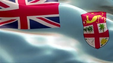 Fiji bayrağı rüzgarda sallanıyor. 4K Yüksek Çözünürlük Tam HD. Uluslararası Fiji Bayrağının Döngüleme Videosu.