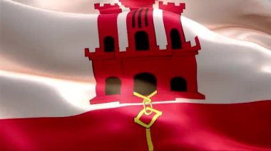 Rüzgarda sallanan Cebelitarık bayrağı. 4K Yüksek Çözünürlük Tam HD. Uluslararası Cebelitarık Bayrağı 'nın Döngüleme Videosu.