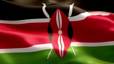 Kenya bayrağı rüzgarda sallanıyor. 4K Yüksek Çözünürlük Tam HD. Kenya Uluslararası Bayrağının Döngüleme Videosu.