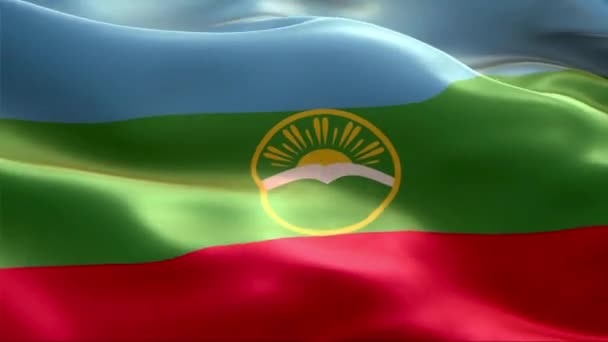 Bandeira Karachay Cherkessia Acenando Vento Alta Resolução Full Looping Vídeo — Vídeo de Stock