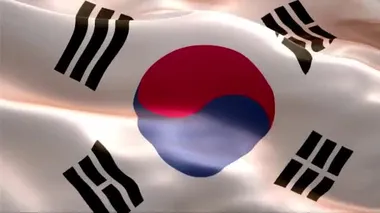 Güney Kore bayrağı rüzgarda sallanıyor. 4K Yüksek Çözünürlük Tam HD. Güney Kore Uluslararası Bayrağının Döngüleme Videosu.