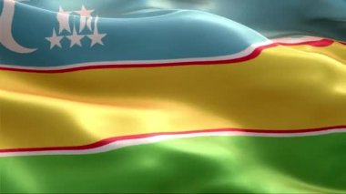 Rüzgarda sallanan Karakalpakistan bayrağı. 4K Yüksek Çözünürlük Tam HD. Uluslararası Karakalpakistan Bayrağının Döngüleme Videosu.