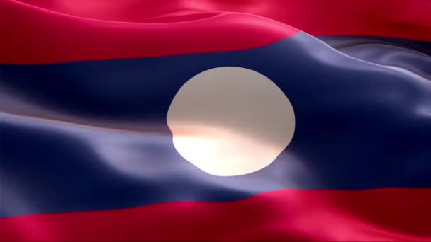 Прапор Лаосу Махаючи Вітром High Resolution Full Looping Video International — стокове відео