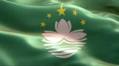 Rüzgarda dalgalanan Macau bayrağı. 4K Yüksek Çözünürlük Tam HD. Uluslararası Macau Bayrağının Döngüleme Videosu.