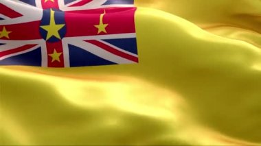 Niue bayrağı rüzgarda sallanıyor. 4K Yüksek Çözünürlük Tam HD. Niue Uluslararası Bayrağının Döngüleme Videosu.