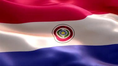 Rüzgarda dalgalanan Paraguay bayrağı. 4K Yüksek Çözünürlük Tam HD. Uluslararası Paraguay Bayrağının Döngüleme Videosu.