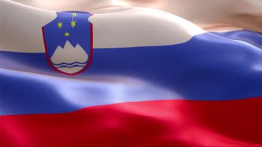 Sovenia bayrağı rüzgarda sallanıyor. 4K Yüksek Çözünürlük Tam HD. Uluslararası Sovenia Bayrağının Döngüleme Videosu.