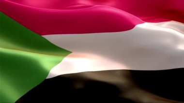 Sudan bayrağı rüzgarda sallanıyor. 4K Yüksek Çözünürlük Tam HD. Sudan Uluslararası Bayrağının Döngüleme Videosu.