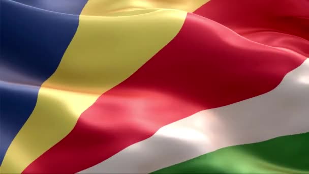 Seychellernas Flagga Viftar Vinden Full Med Hög Upplösning Looping Video — Stockvideo