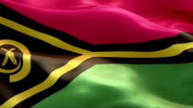 Vanuatu bayrağı rüzgarda sallanıyor. 4K Yüksek Çözünürlük Tam HD. Vanuatu Uluslararası Bayrağının Döngüleme Videosu.
