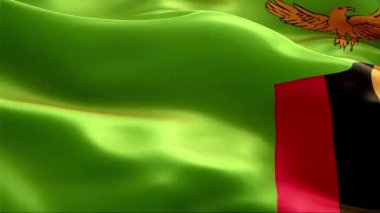 Zambiya bayrağı rüzgarda dalgalanıyor. 4K Yüksek Çözünürlük Tam HD. Uluslararası Zambiya Bayrağının Döngüleme Videosu.