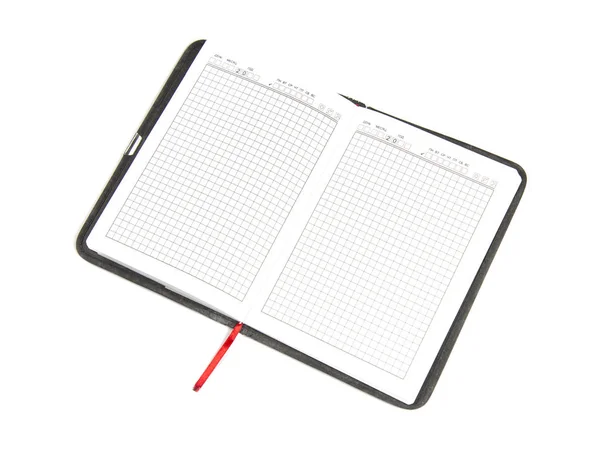 Papel Notebook Aberto Isolado Fundo Branco — Fotografia de Stock